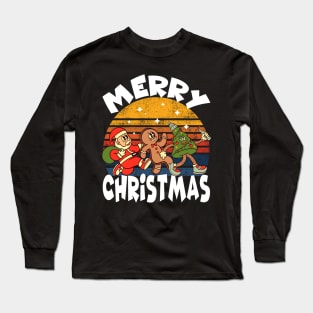 Merry Christmas. Santa Claus, Gingerbread man, Christmas tree Long Sleeve T-Shirt